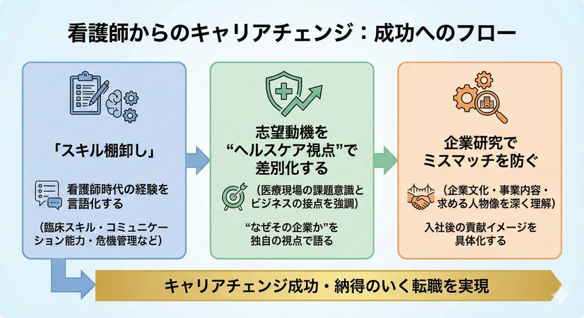 看護師のキャリアチェンジの成功フロー表