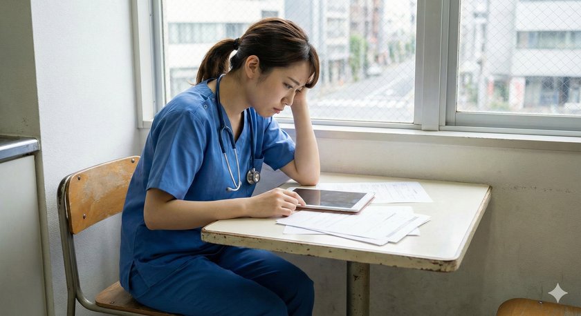 日本人看護師が悩んでいる様子