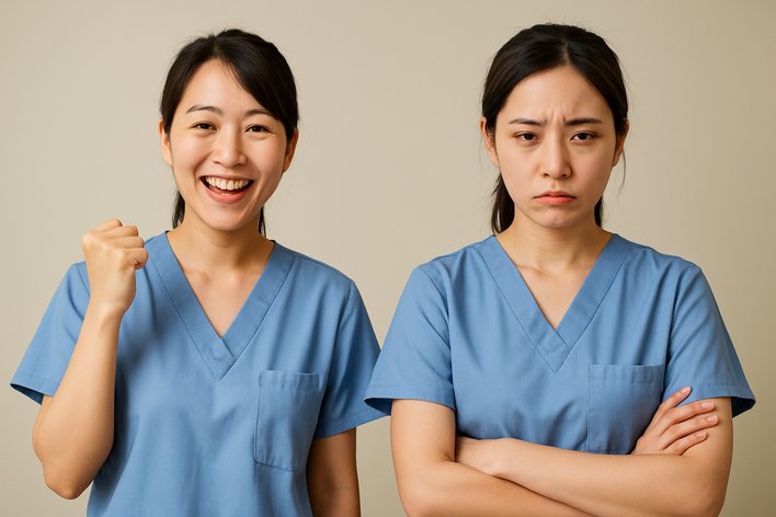 喜んでいる看護師とそうでない看護師