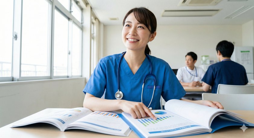 資料を見ながら前向きになっている人